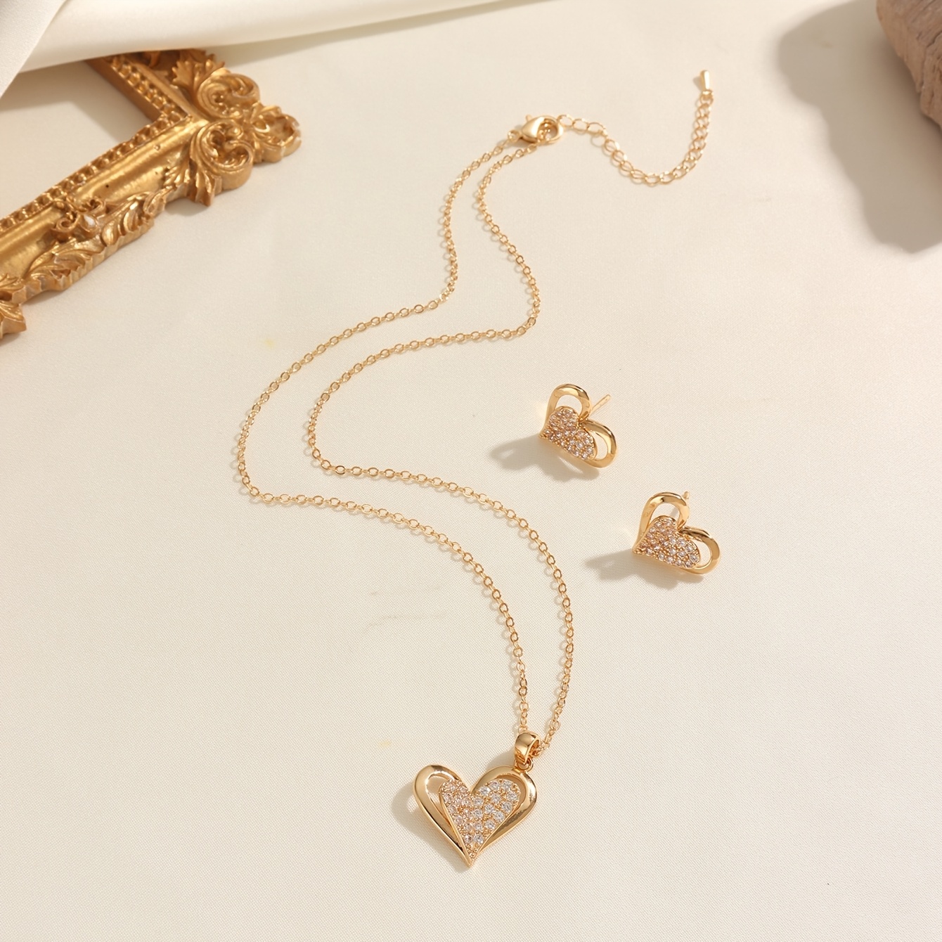 Copper Alloy Inlaid Zirconia Double-Layer Love Heart Jewellery Set
