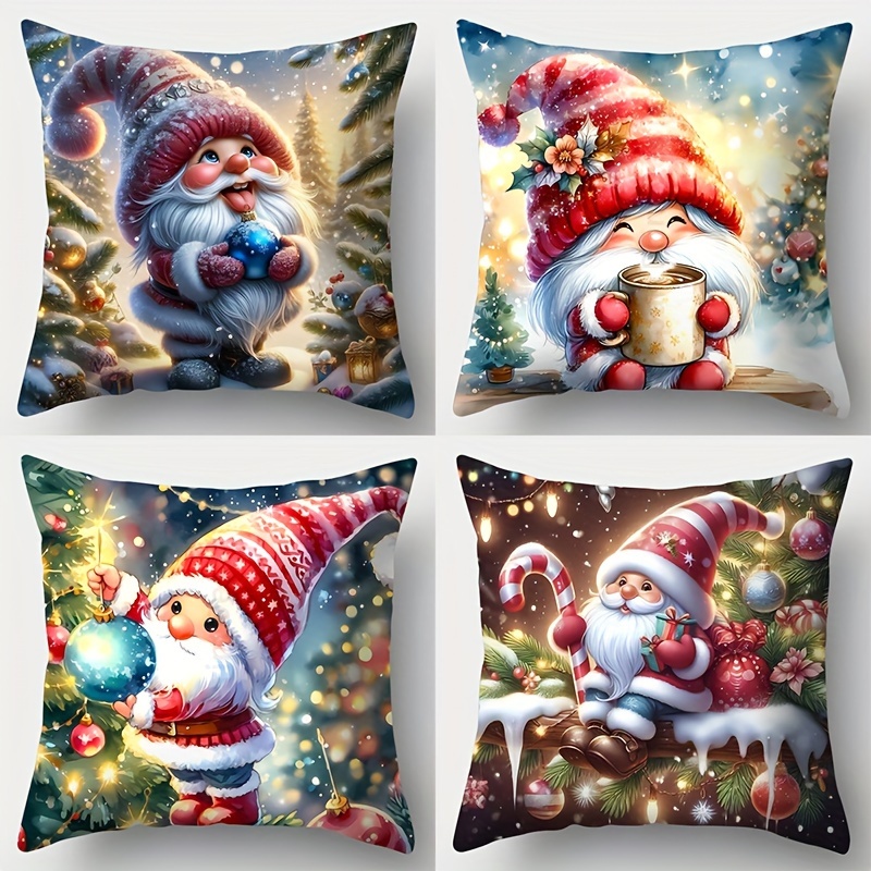 

Vintage Style Christmas Throw Pillow Covers Set Of 4, Hand Washable Printed Polyester Cushion Cases With Zipper Closure, 17.7x17.7 Inch Decorative Pillowcases For Living Room Sofa - Without Inserts