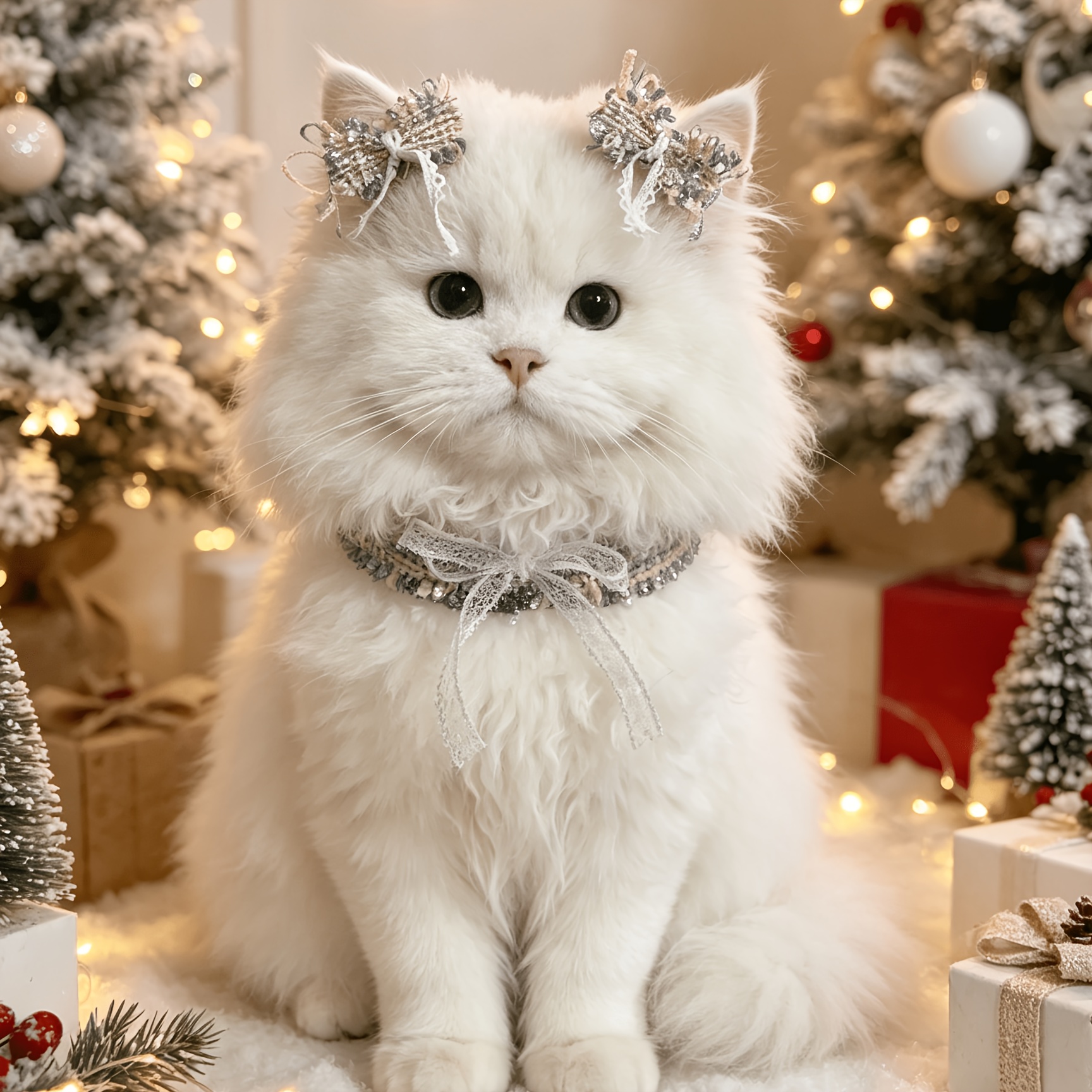 TEMU Ensemble 3 pièces Collier Chat Nœud Dentelle et Pince à Cheveux Nœud , Clips Chat Mignons, Collier