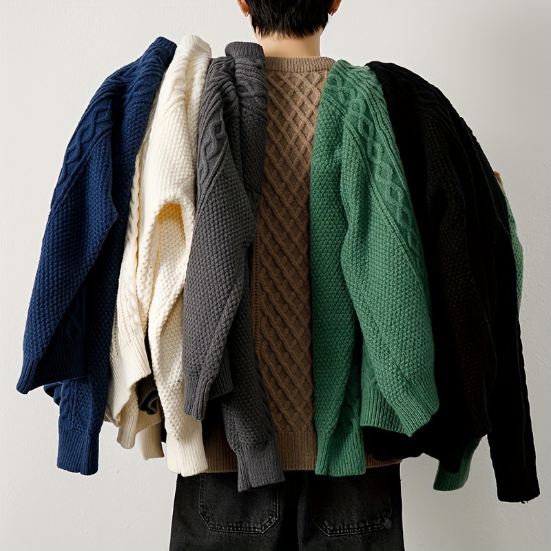 mens loose solid knitted pullover casual long sleeve crew neck sweater for fall winter Product details 1