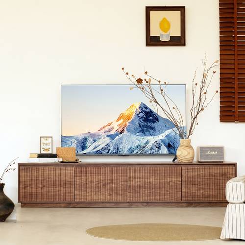 86.6 Wide Walnut TV Stand for Tvs Up to 85 , Modern Fluted Door Media Console with Large Storage Cabinets for Living Room & Bedroom