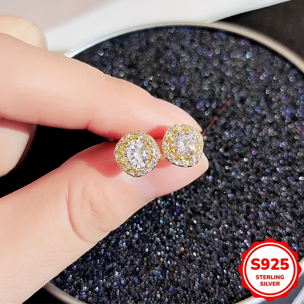 

1.4g S925 Pure Silvery Square Synthetic Zirconia Earrings For Women, , Fashionable And High-end, Elegant Ear Ornaments