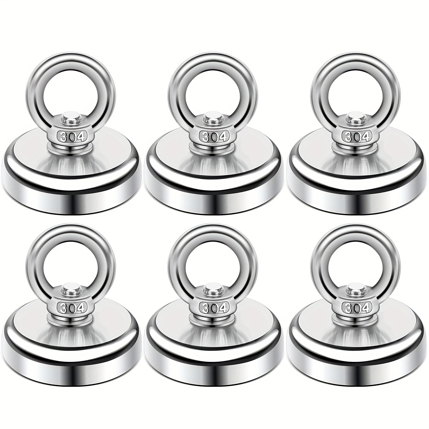 

6pcs, Magnetic Hook, 60lbs (27 Kg) Pull Rare Earth Magnetic Hook With Countersunk Eyelet Bolt For Workplace, Home, Kitchen, Fishing, Office & Garage, Silvery