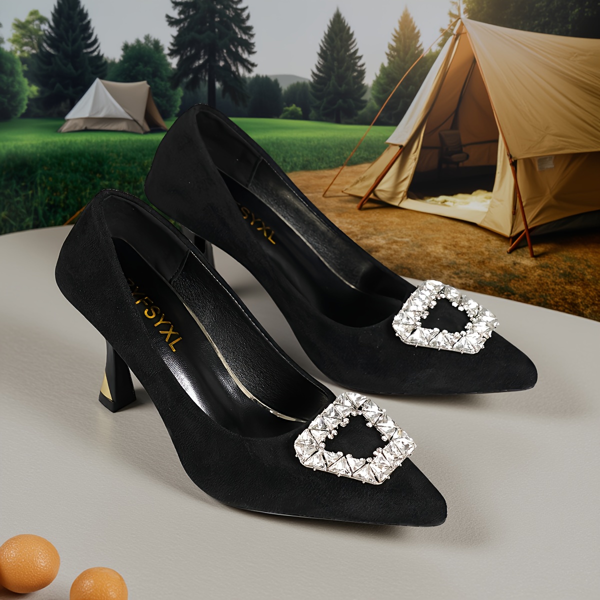 TEMU And Summer Women's Fashionable Uniform Dress Shoes Featuring A Easy And Versatile Solid Color Upper With Unique And Rhinestone Embellishments.