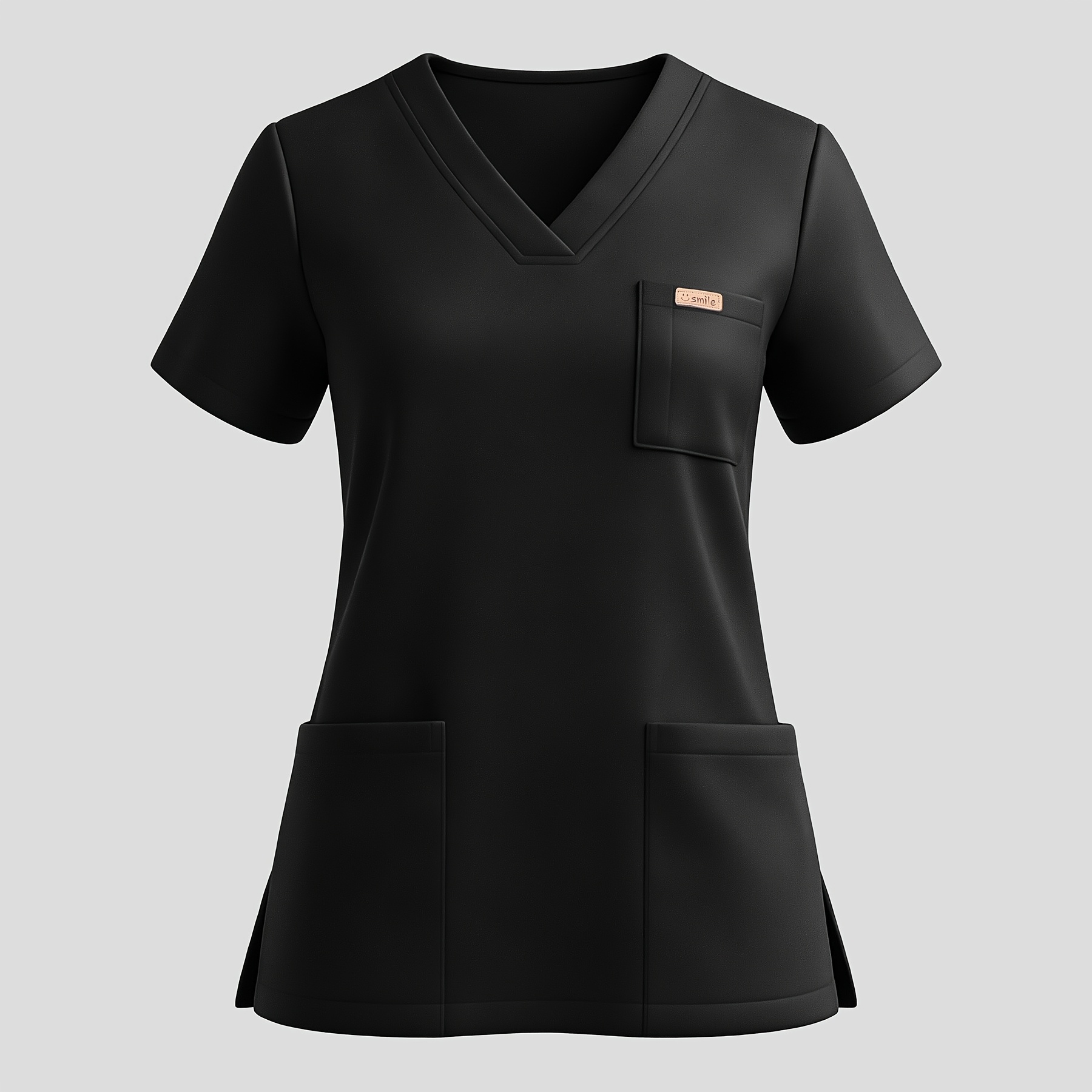 TEMU T-shirt de jogging mat à col en V pour femme avec poches respirantes, T-shirt de style uniforme, Vêtement à laver à , Vêtement de travail,