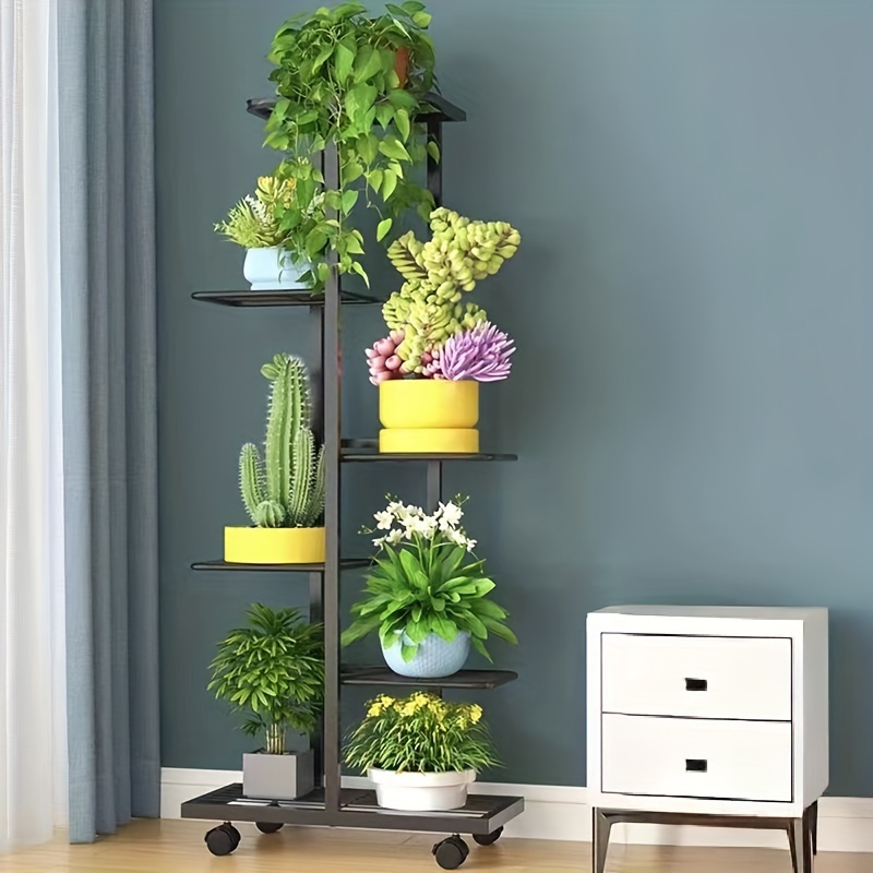 Versatile Indoor/outdoor Metal Flower Stand With Sliding Wheels - Plant Display Rack For Living Room & Balcony