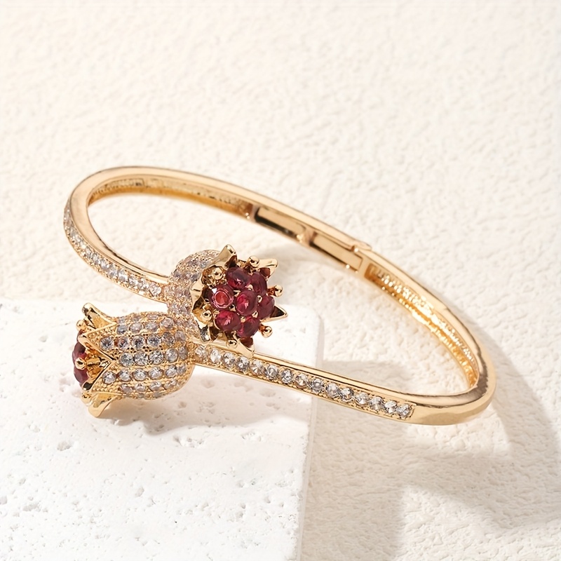 TEMU 1pc Rose Flower Inlaid Zirconia Bangle Bracelet Best Gift