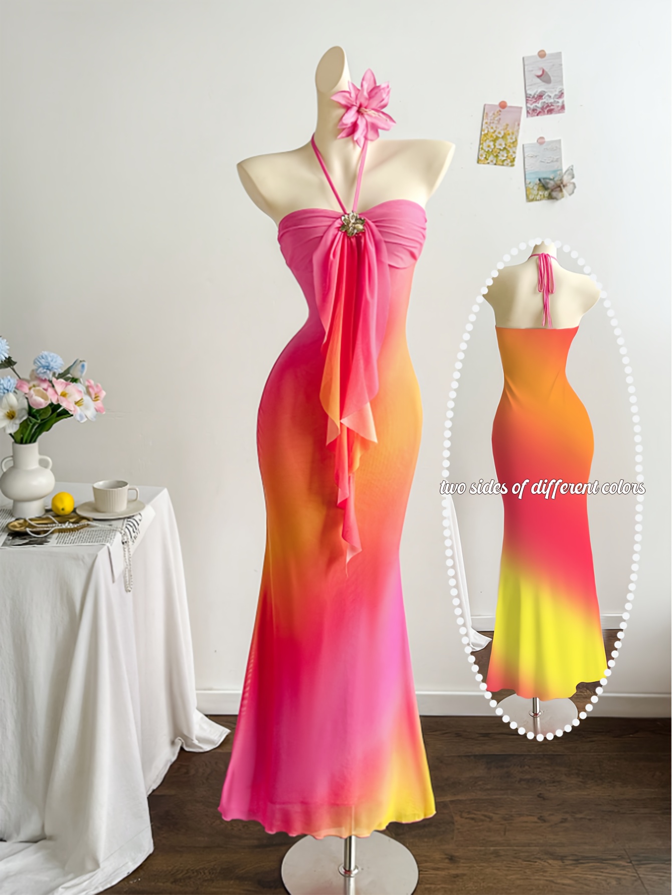 open lace back dress Neon Color Block Dress & Jacket main image 1
