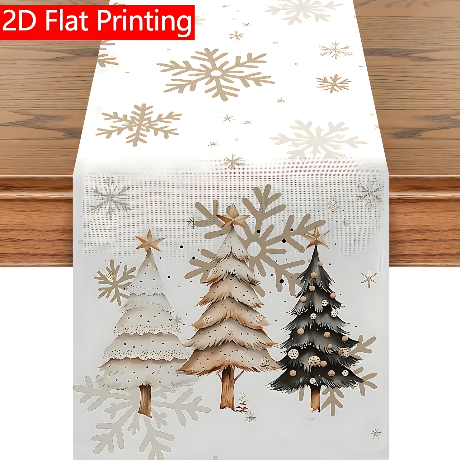 TEMU 1pc 1pcs Modern Minimalist Christmas Tree & Snowflake Table Runner - Rectangular Suitable For Christmas Holiday Decorations, Polyester Fabric