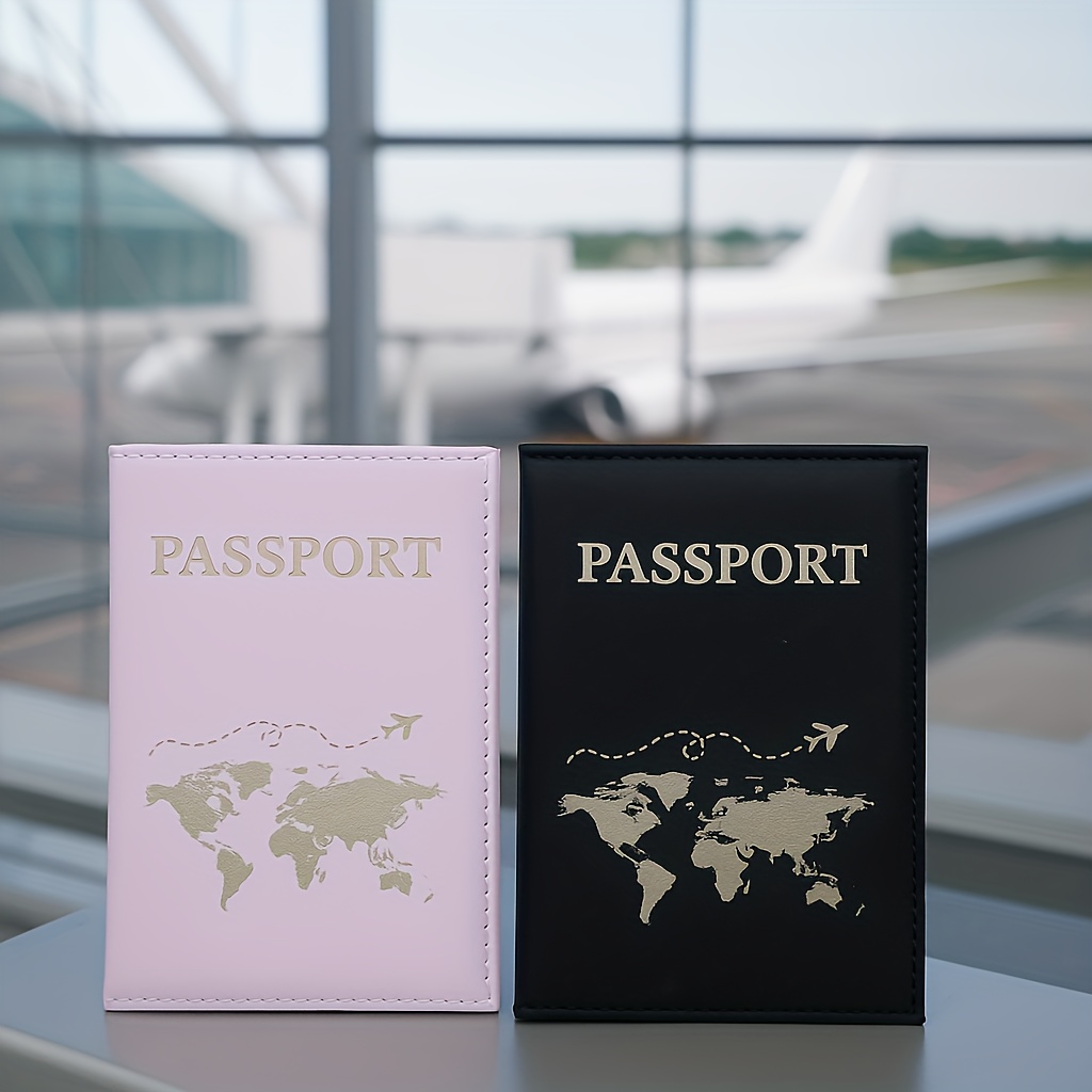 TEMU 2pcs Golden- Couple Passport Holder, Lightweight Stylish Passport Cover Wallet, Travel Accessory For Honeymoon, Flight, Casual Vacation