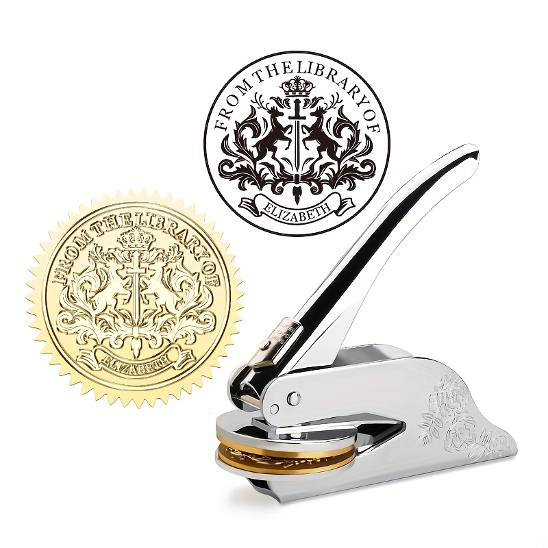 TEMU 1pc, Custom Patterned Embossed Stamp, Other Series, Silvery Portable Stainless Steel Pliers, No Ink, Marriage Invitation Letter, Book Embossing,