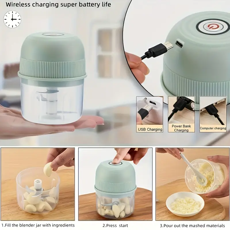 250ml electric mini garlic chopper usb meat grinder garlic crusher sturdy ginger and vegetable crusher with safety for switch thickened chopper Product details 7