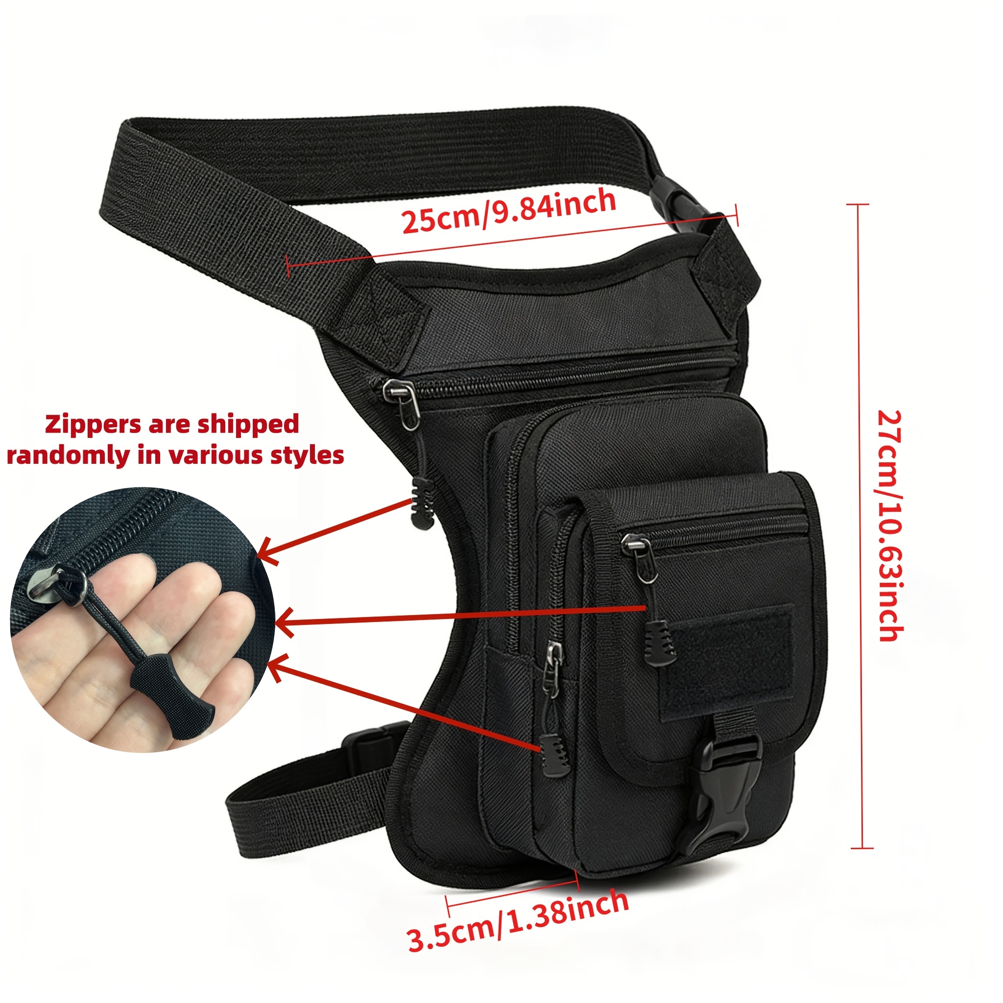E-shop Motorrad-Hüfttasche Oberschenkeltasche | Taktischer Stil, für Handy Essentials, Leicht, Reißverschluss, Verstellbarer Schulterriemen,