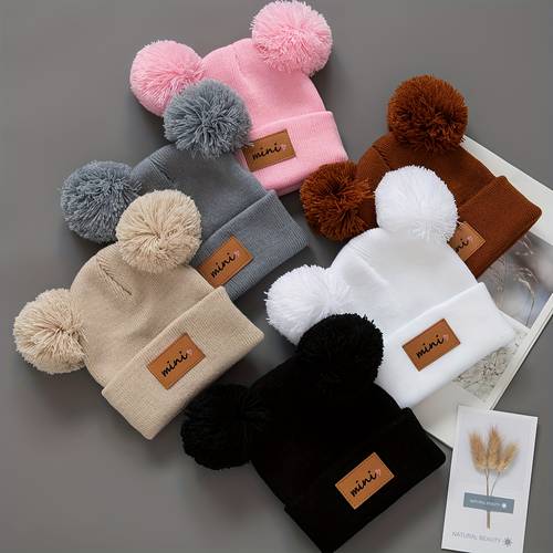 2pcs heart s hat 2pcs set pompom cute hats for birthday gift double layer warm thickened unisex daily casual travel outing accessories with good