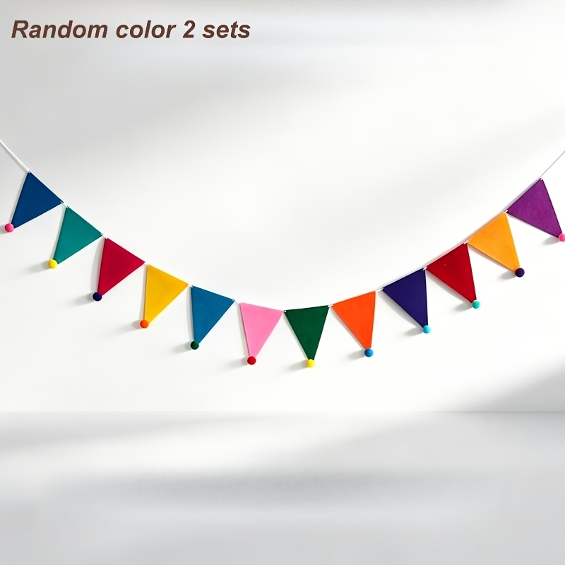 2 Sets Dopamine Colored Pom-pom Triangular Flags, Random Colors, And Soft Texture, Easy To Assemble, Birthday Party…: retailer-supplied image
