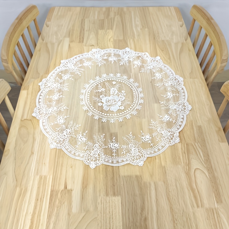 TEMU Une serviette de table en dentelle vintage de 40 cm/60 cm, de brodés, pour les couvre-tables et les sous-plates en transparente