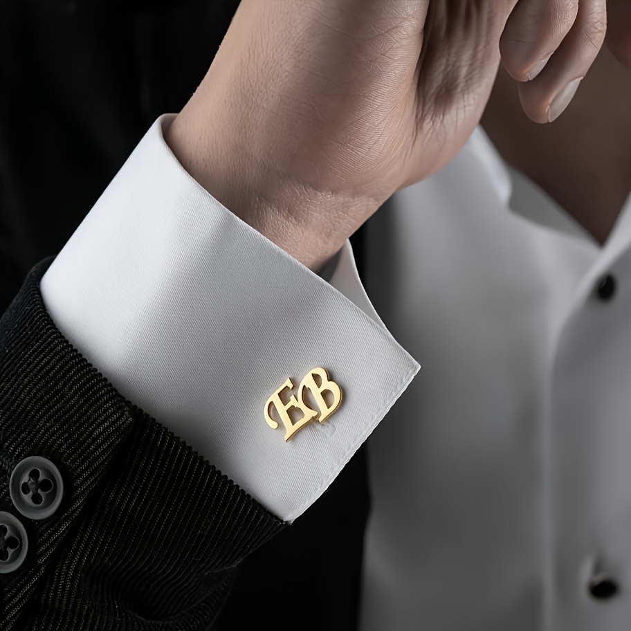 TEMU [customized] Personalized Fashion Trend Stainless Steel Upper And Lower Letter Cufflinks, Men's Suits, Daily Matching Shirts Business Cufflinks