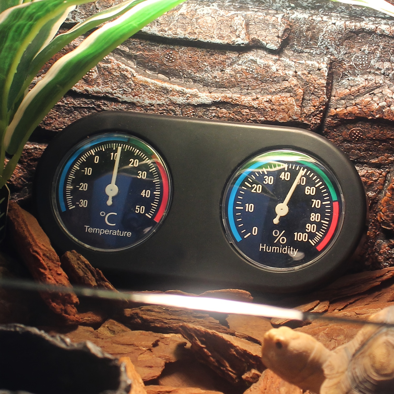 Dual Dial Thermometer And Hygrometer, For Tortoise Terrarium Lizard Enclosure Reptile Box Accessory, Reptile Insect Measuring Tool, Without Battery
