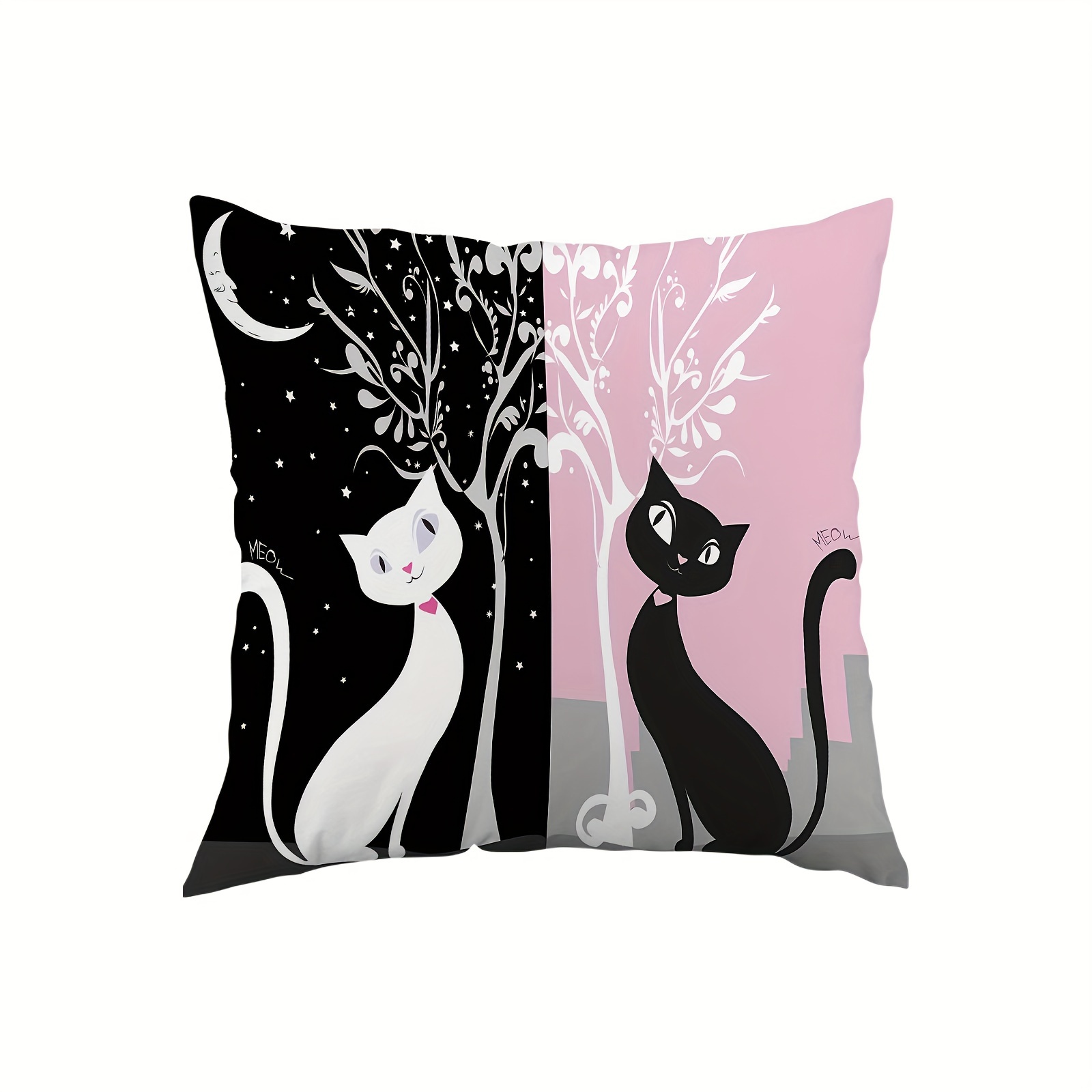 

1pc, Black And White Short Plush Cat Pillowcase, Zipper Single-sided Printed Pillowcase, Home Decoration Sofa Bedroom Decoration, Without Pillow Core, 18×18 Inches