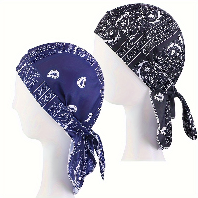 

2-pack Paisley Print Pirate Bandanas Polyester Knitted Casual Skull Cap Hip- Wrap Scarf With Ties