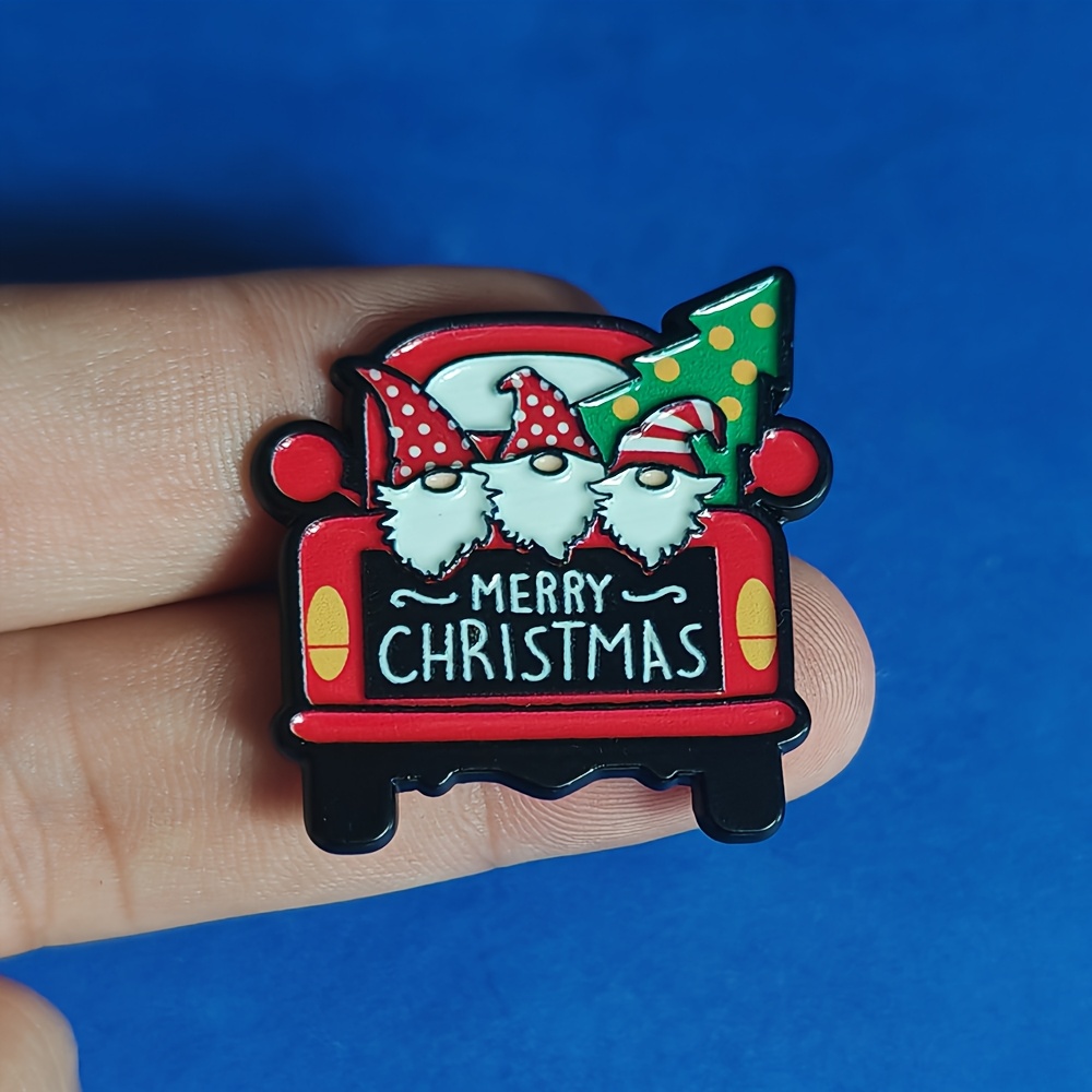 Image of A Cute Santa Claus Riding A Car Christmas Tree Brooch, Cartoon Anime Santa Metal Enamel Badge, Stylish Lapel Pin For Shirts And Backpacks, Jewelry Accessory For Christmas, Happy New Year Gift