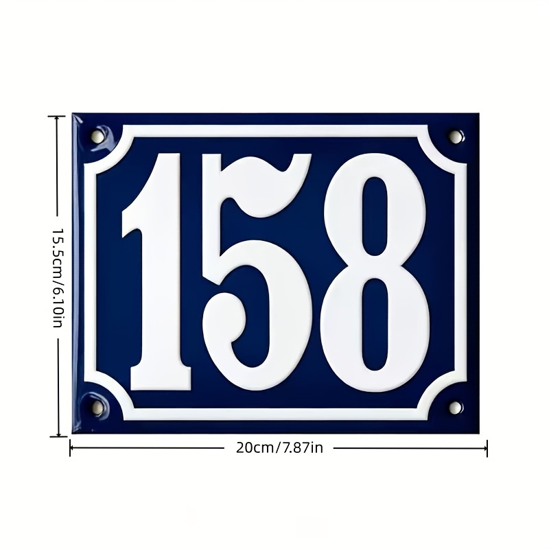 TEMU Plaque de porte numérotée digitale personnalisable en acrylique bleu et blanc rétro français - Ornements de décoration pour 'hôtel - Numéro de