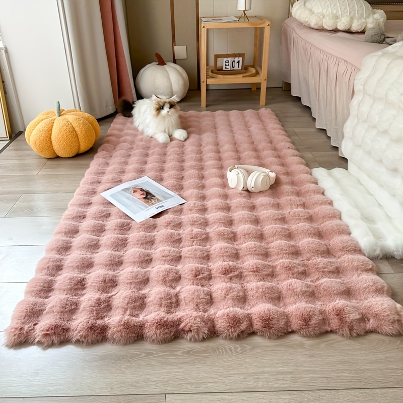 1pc bubble velvet solid color high   fluffy interior decoration carpet bedroom living room   powder room and other areas artificial rabbit fur solid color area carpet anti slip waterproof and stain resistant carpet details 1