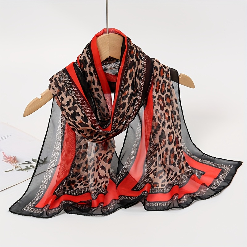 TEMU Sciarpa da donna One, stile , in chiffon, traspirante e morbida/antivento, design e unico con stampa leopardata, 19,69 pollici * 62,99 pollici,