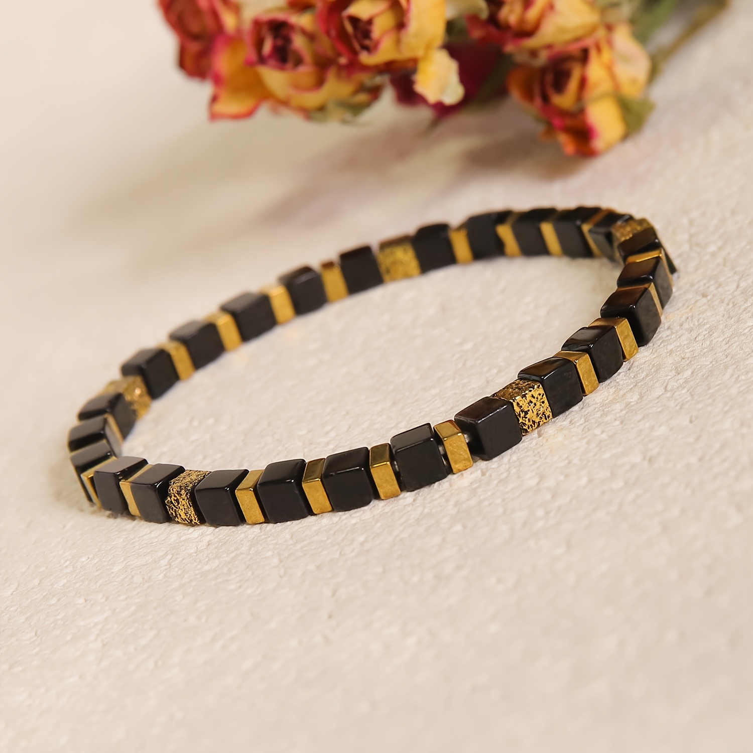 Handmade Black Onyx Stretch Bracelet, Unisex Daily Wear