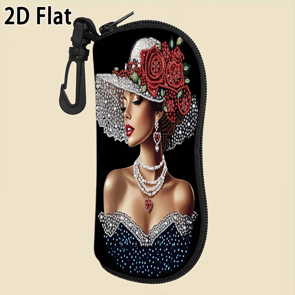 TEMU Élégant étui à lunettes pour hommes, portable avec crochet, thème de décoration de bijoux luxueux, plat 2D, unisexe, fermeture à glissière,