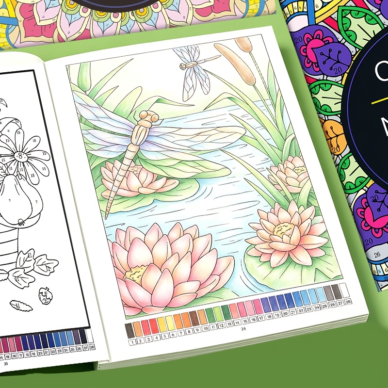 TEMU 2 Books/64 Pages Color By Book For Adults, Relaxing Mandala & Floral Themed Color By Number Pages For Adults, Stress Relief And Anti-anxiety