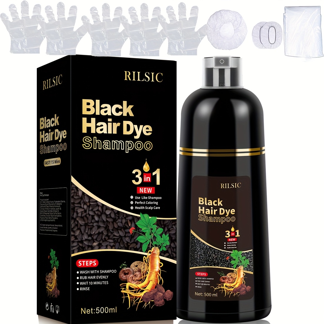 TEMU [natural Hair Dye] Hair Dye Shampoo For Grey Hair, 500ml Herbal Natural Hair Dye 3in 1- Dyeing And Washing Care, Instant Hair Colour Shampoo,