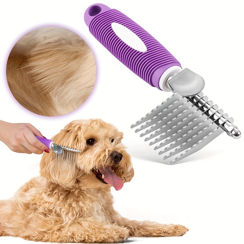 

Pet Dematting Fur Rake Comb Brush Tool, Dog Comb With Steel Safety Blades For Detangling Matted Or Knotted Undercoat Hair