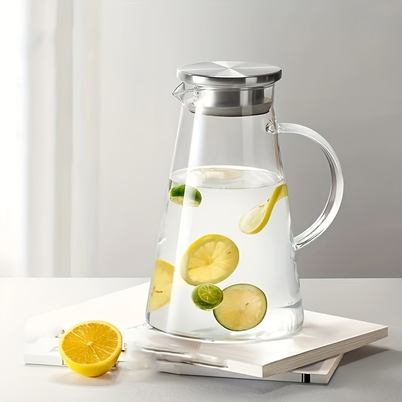 1pc heat resistant glass pitcher with lid 1 8l clear beverage carafe with handle for hot cold drinks juice coffee lemonade easy   for   office drinkware accessory   christmas new year gift details 8