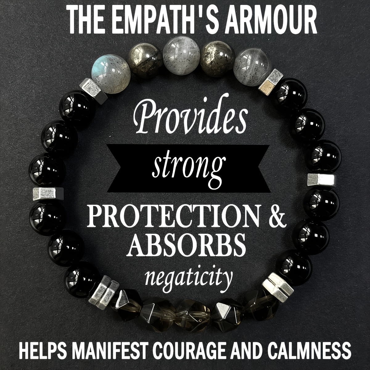 TEMU Empathy Protection Bracelet/high-quality Labradorite, , Obsidian, Handmade Natural Beads. Inner Strength, , And . Jewelry, Suitable As A Holiday