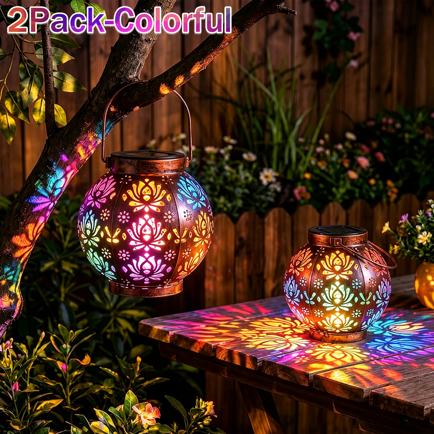 TEMU 2pack Solar-powered Peony Lanterns, Outdoor Ip65 Openwork Hanging Lights, Bronze Finish, Automatic , Ideal For Outdoor Camping, Gardens,