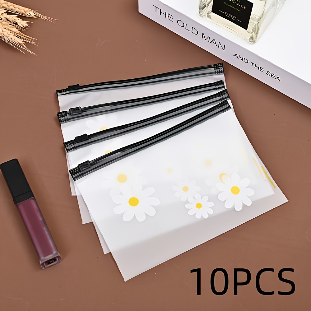 Image of 10pcs Cute Daisy Zipper Pouches - Durable Pvc Lightweight Makeup And Travel Organizer Bags With Closure, Adjustable Strap And For Cosmetics, Hair Additions, Jewelry Storage, Makeup Travel Bag