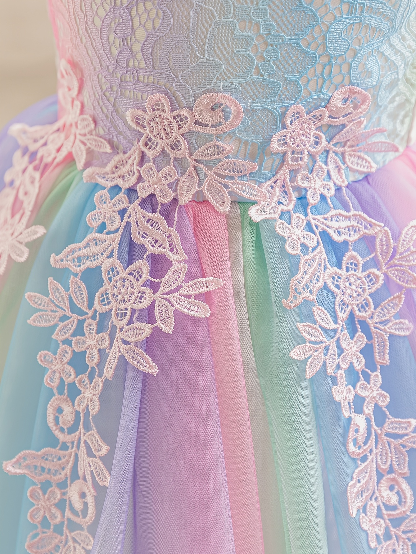 girls rainbow gradient dress contrast lace - Temu