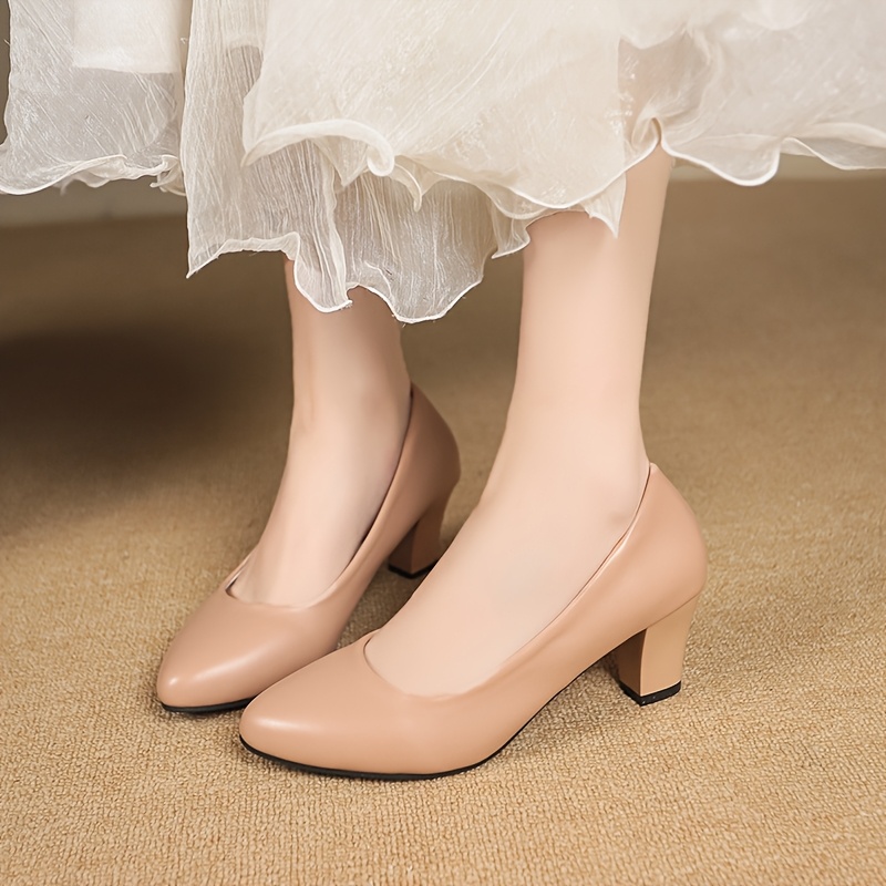Pair Women'S Classic Solid Color Block Heel Pumps Professional Work  Shoes, Comfortable Materials, Durable Plastic Sole, Hand W