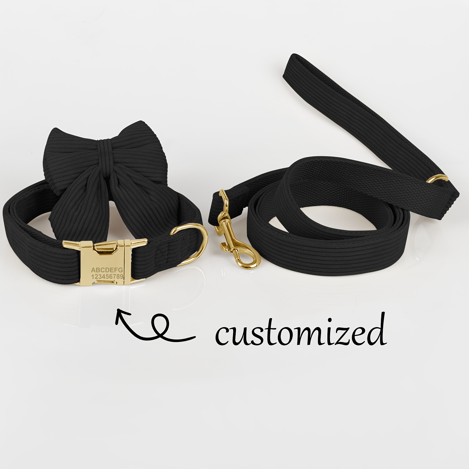 Personalized Velvet Dog Collar and Leash Set, 3pcs