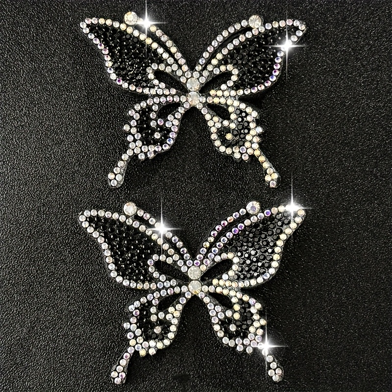 E-shop 2 Stk. schillernde schwarz-goldene dreidimensionale schöne Schmetterling-Strass-Aufnäher, funkelnde Bügelbilder, Unisex-Kleidungszubehör,