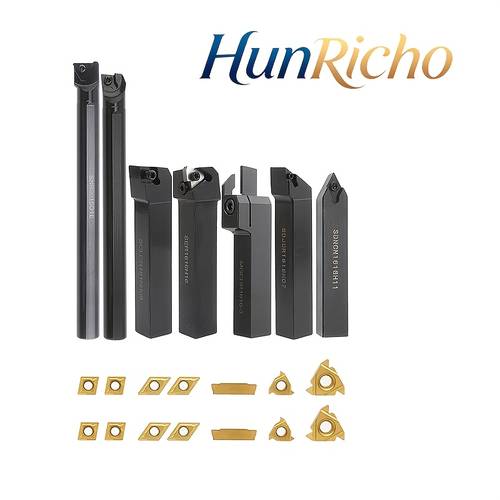 imagen del artículo juego de 21 piezas de herramientas de torno de y torneado, 7 soportes de herramientas de 5/8 de y 14 insertos de dorado, herramientas de corte de torno de metal, combinación multifuncional de procesamiento de roscas redondas externas, juego de herramientas de torno de grado industrial