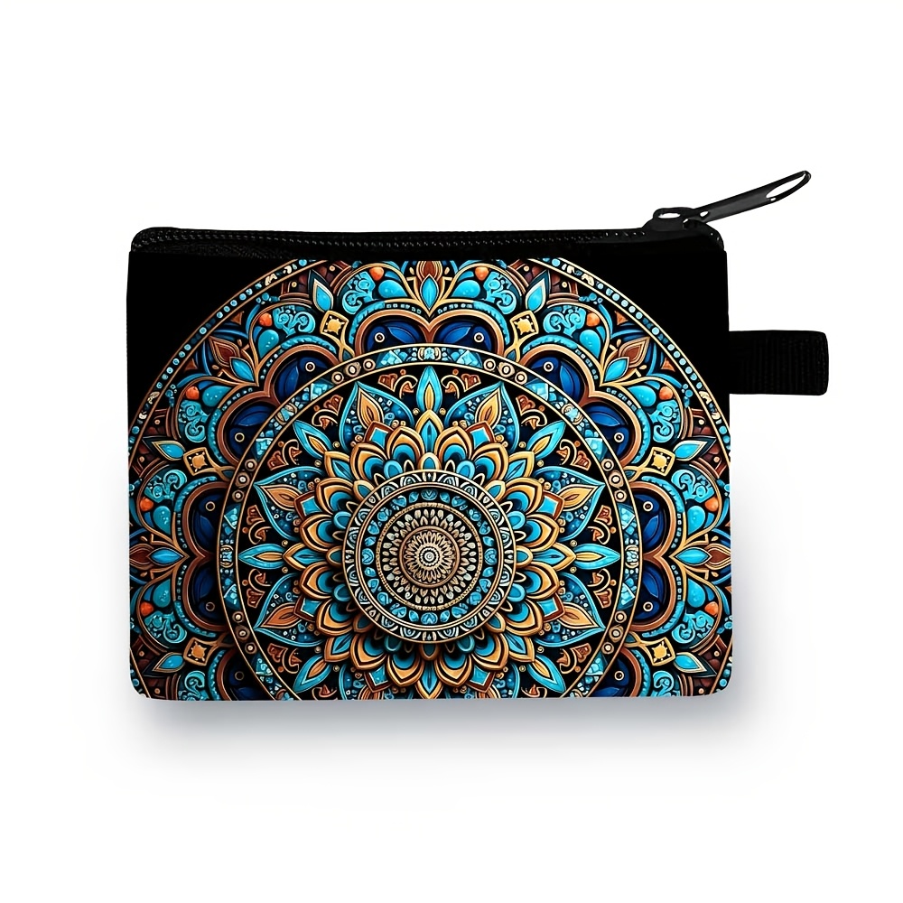 E-shop Mandala Münzfach mit Aufdruck, Damen Handtasche im Bohème-Stil, Kopfhörer-Lippenstift Münz-Organizer, Leichte Geldbörse Buskarten-Tasche
