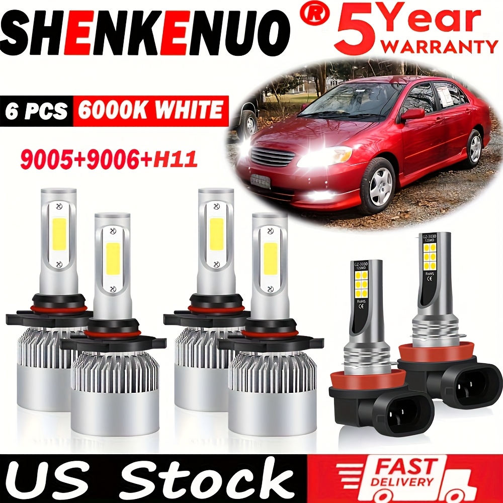 6pcs 6000k White Kit For Corolla 2009-2016, 9005+9006 Led Headlight High Low Beam +h11 Fog Light