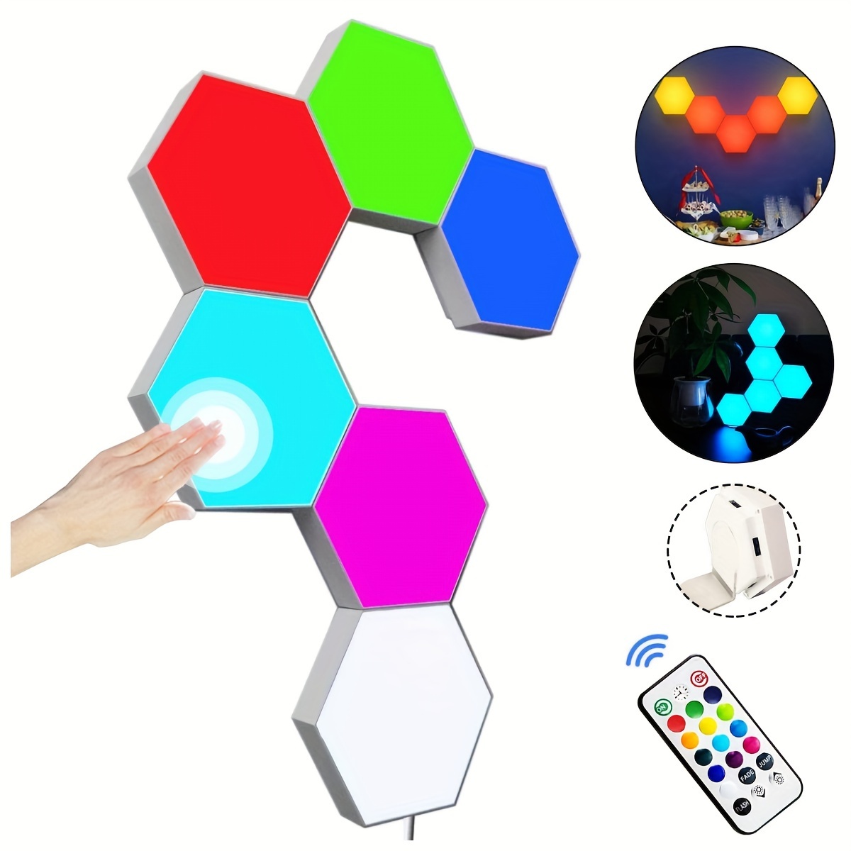 6pcs Hexagon Wall Lights, RGB Panels, Modern Plastic Modular Gaming Lights, Honeycomb Shaped Bedroom & Room Decor, Home Decor
