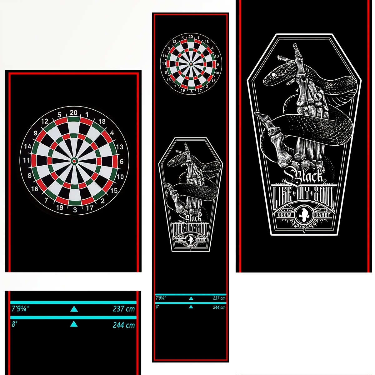 Skull Serpent professionele dartmat, 64,77 cm breed x 294,64 cm lang