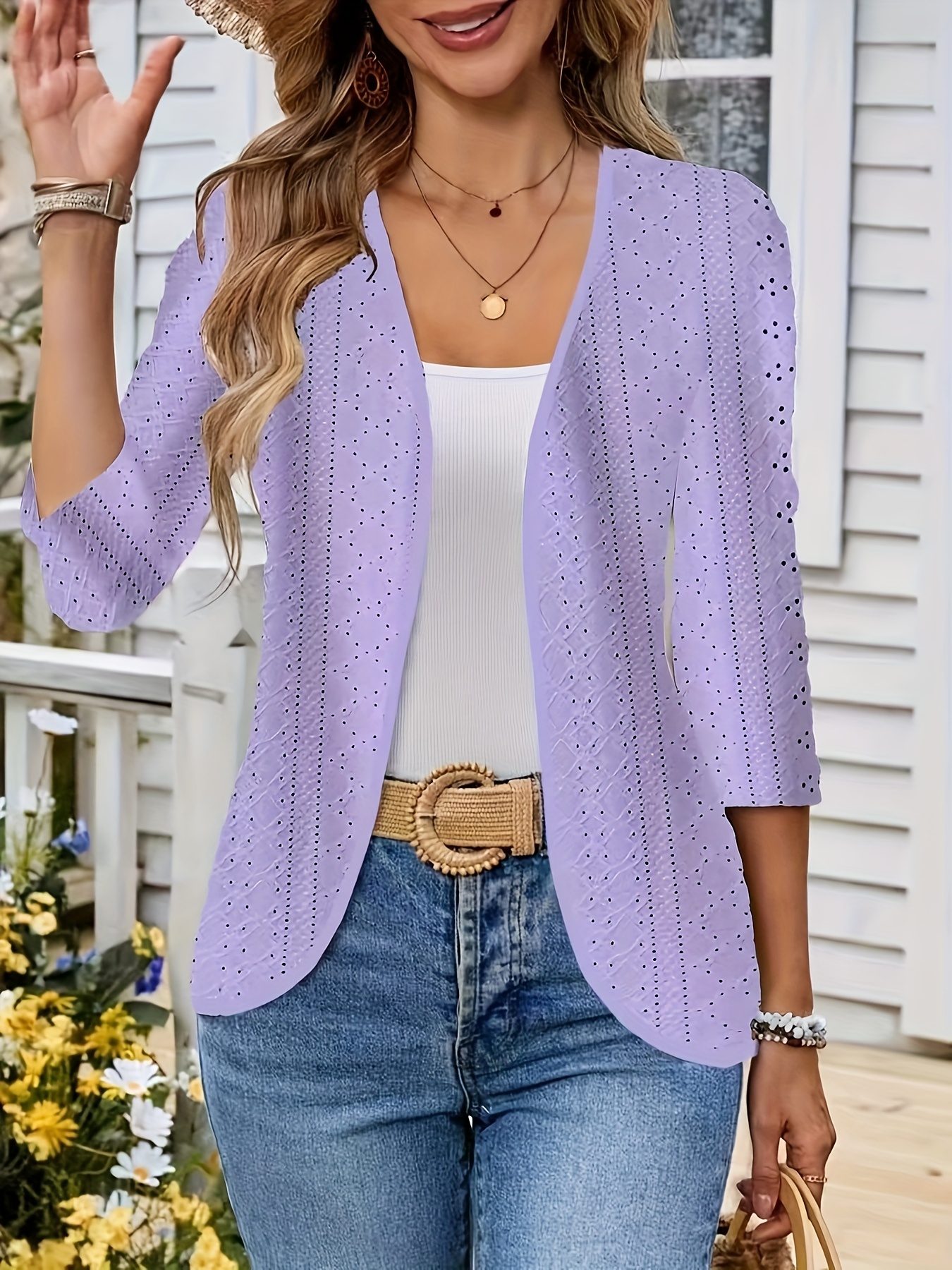 Purple Plus Size Shawl Collar Cardigan Plus Size Women's