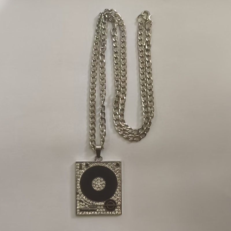 Hip Hop Ice Out Zirconia Gramophone Pendant Record Player Necklace For Men And Rap Jewelry Gifts