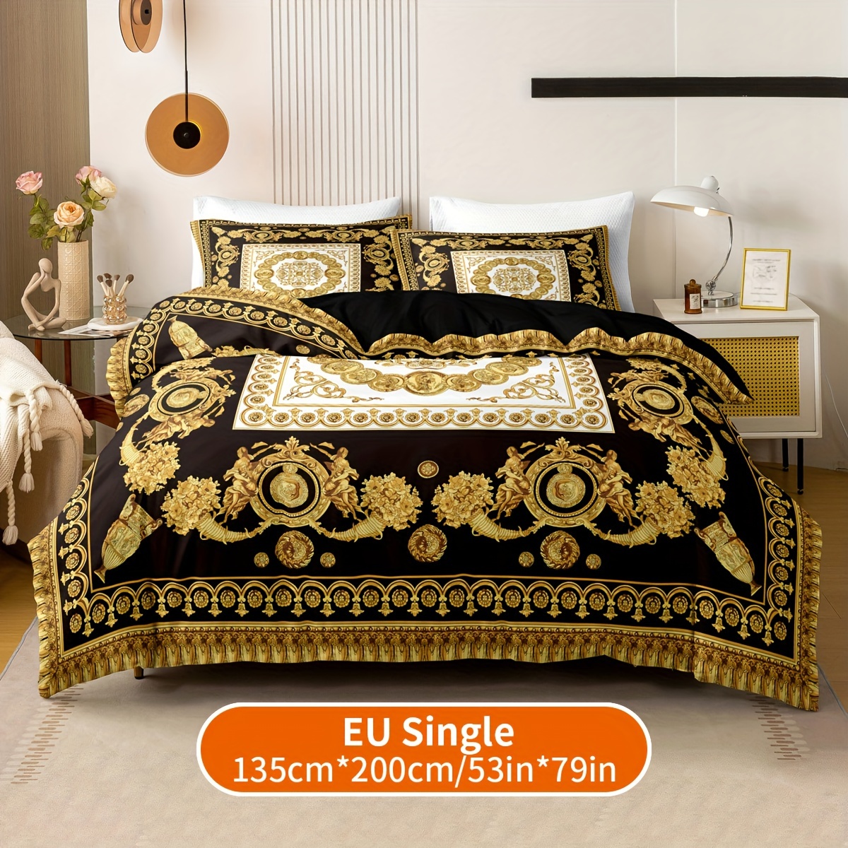 Image of 3pcs European-style Black Golden Digital Printing Duvet Cover Set