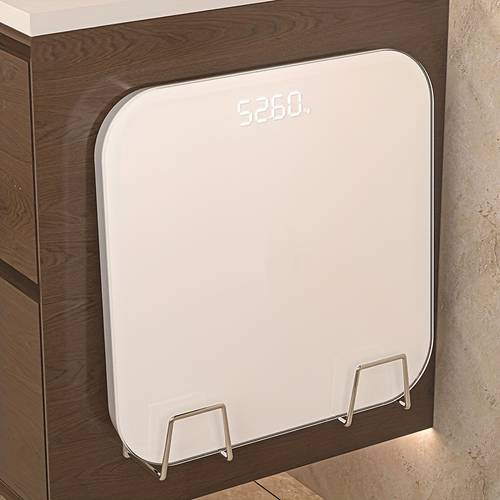 2 4pcs wall mounted weighing scale storage stand no drilling wall mounted design seamless installation durable stainless steel material space saving storage rack suitable for bathroom and home gym fashionable design sturdy structure